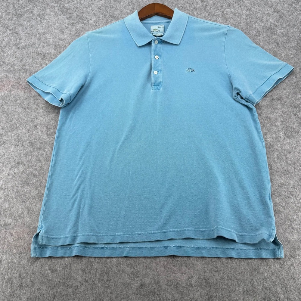 Lacoste Vintage Washed Polo Shirt Mens 6 XL Light Blue Cotton Pique F6073